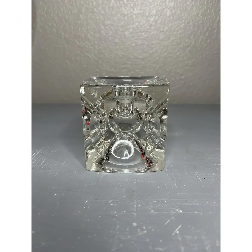 MCM RUDOLF JURNIKL Bohemian Glass Cube Optic Candle Holder Taper Or Votives